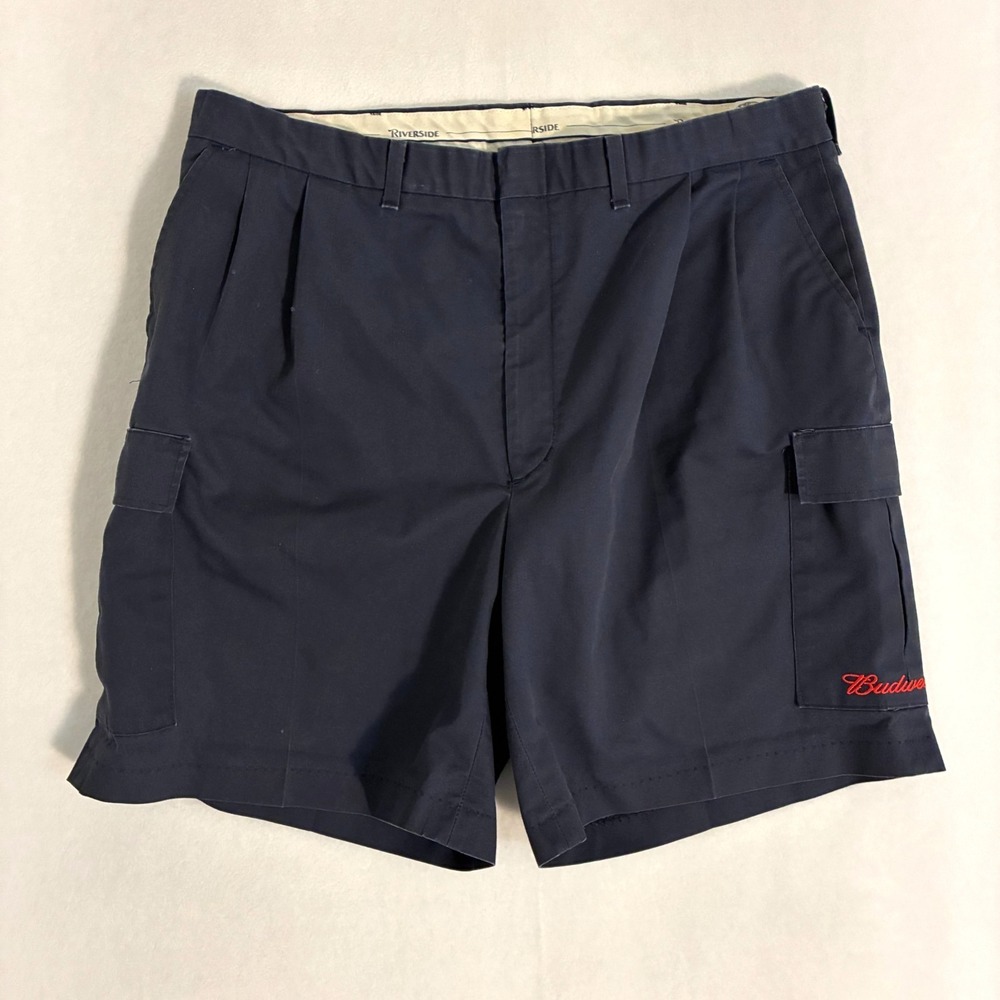 Vtg Budweiser USA Made Employee Uniform Shorts Size 40 Pleated Cargo Embroidered